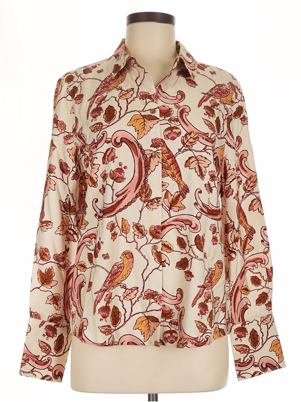 SEZANE X ANTOINETTE POISSON Annie Pink Birds Button Down Top Size 40 VGUC - Picture 3 of 6